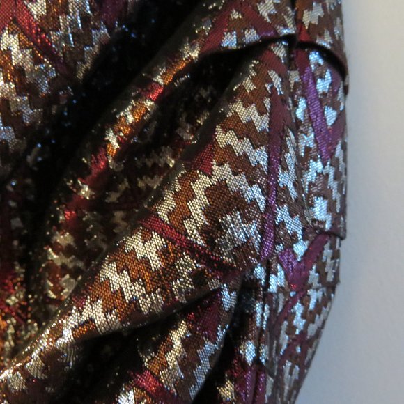 BIRGITTE HERSKIND Silver Red Metallic Brocade Ruched April Skirt - Size US 6 - Picture 8 of 15